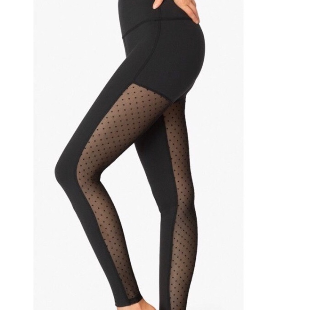 Beyond Yoga Black Polka Dot Mesh Leggings
